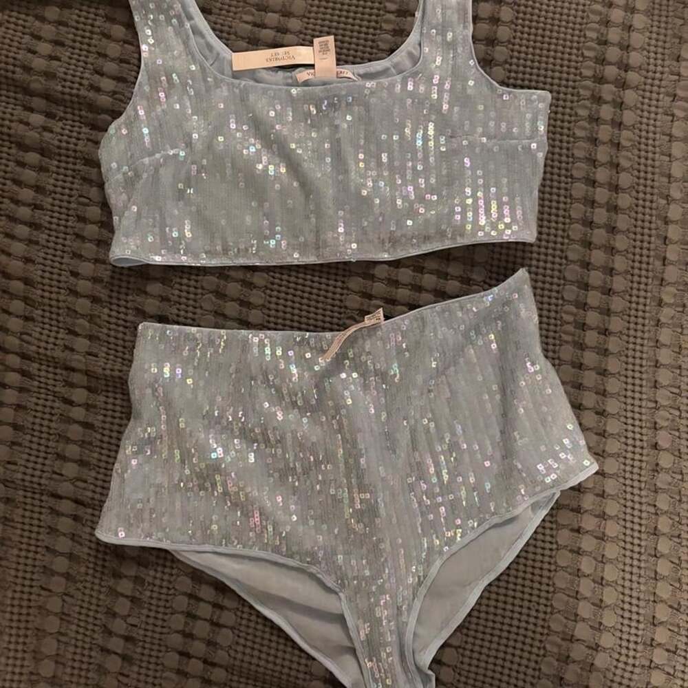 Victoria's Secret Sequin Shimmer Set Size XL Light Blue